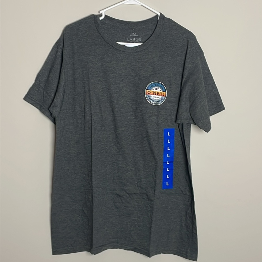 O’Neill Standard Fit Charcoal Heather Short Sleeve- Logo on Back- Large